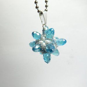 Handwoven Blue Crystal beaded bead pendant